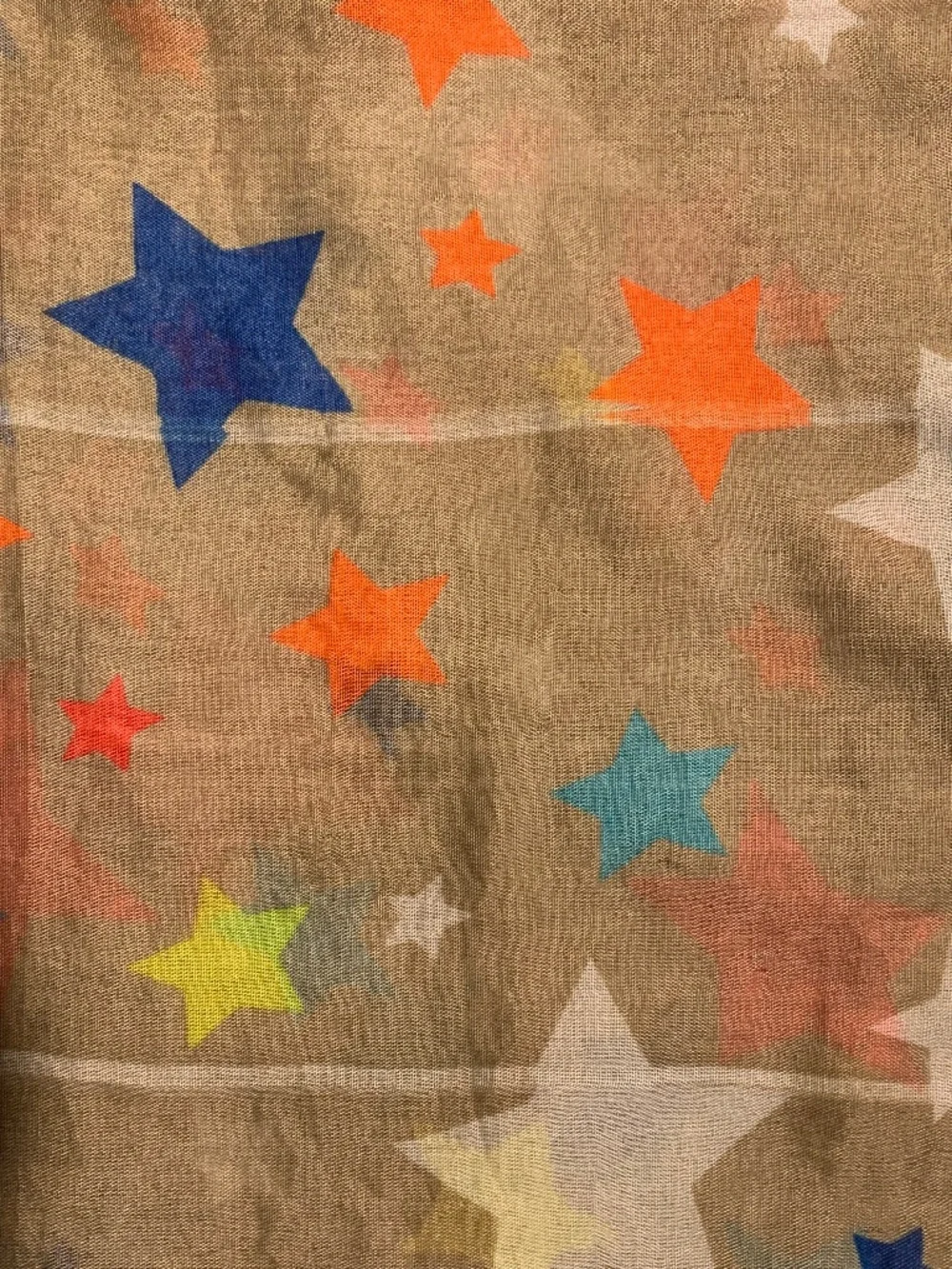 Oversized Star Print Scarf Wrap Sheer Beige Multicolor Lightweight Shawl